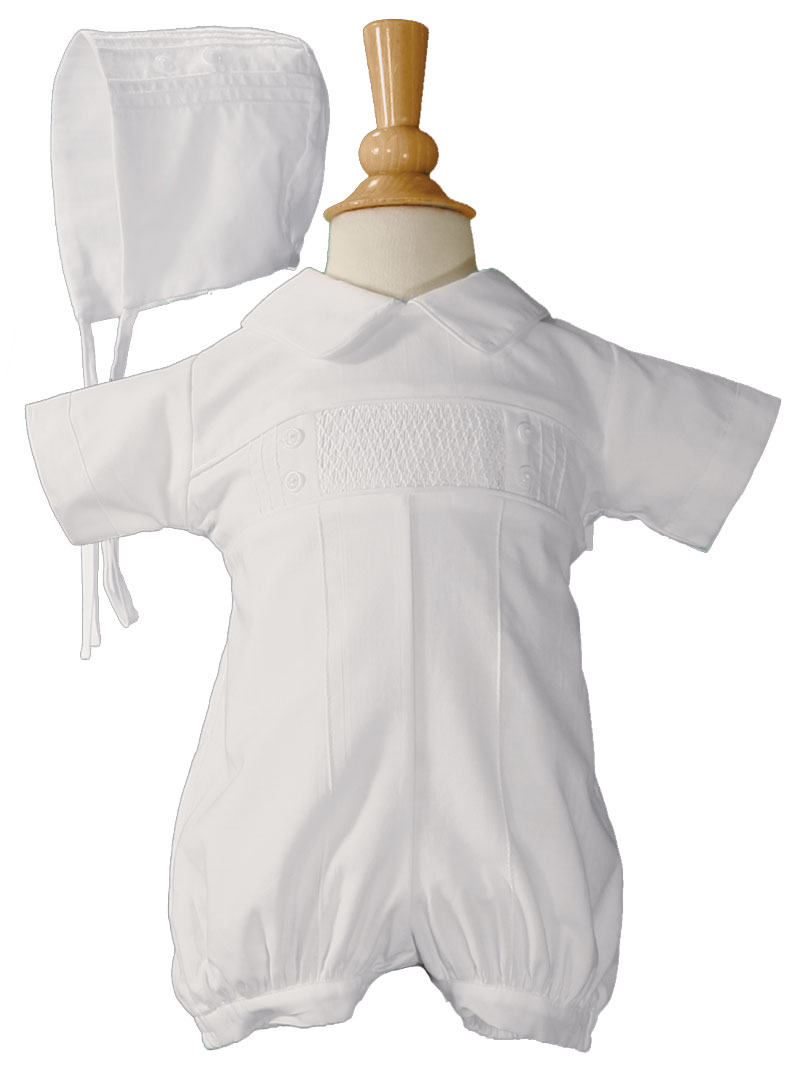 Baby Boys White Cotton Smocked Baptism Outfit Set - Little Things Mean a Lot