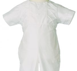 Boys White Silk Christening Baptism Outfit Set With Pin Tucking and Captains Hat - Little Things Mean a Lot