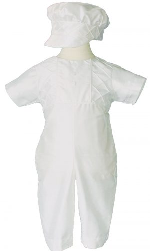 Boys White Silk Christening Baptism Outfit Set With Pin Tucking and Captains Hat - Little Things Mean a Lot