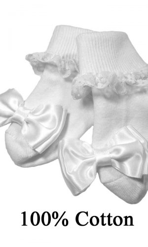 Girls Cotton Special Occasion Socks with Lace and Bow - Little Things Mean a Lot