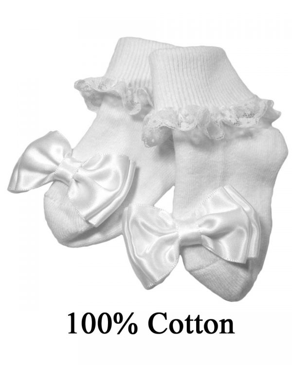 Girls Cotton Special Occasion Socks with Lace and Bow - Little Things Mean a Lot