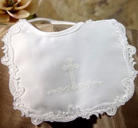 Girls Matte Satin Bib with Screened Cross - Little Things Mean a Lot