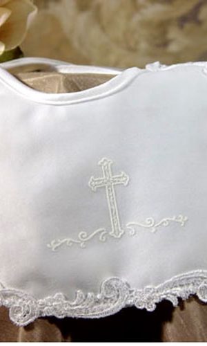 Girls Matte Satin Bib with Screened Cross - Little Things Mean a Lot