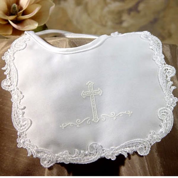 Girls Matte Satin Bib with Screened Cross - Little Things Mean a Lot