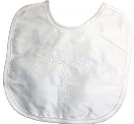 Unisex White Silk Dupioni Christening Bib with Embroidered Cross - Little Things Mean a Lot