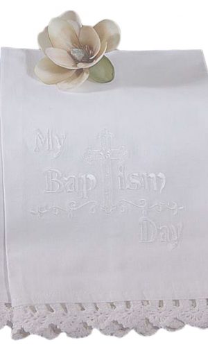 100% White Cotton Christening Towel Baptism Towel with Lace - Little Things Mean a Lot