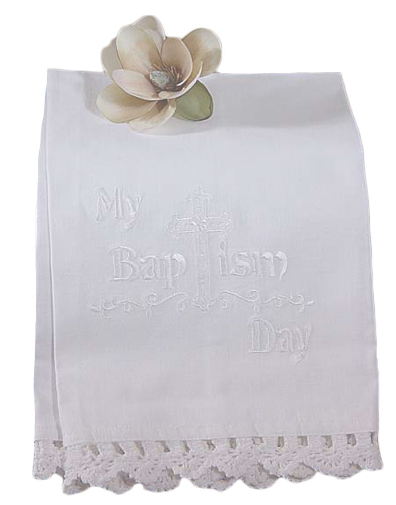 100% White Cotton Christening Towel Baptism Towel with Lace - Little Things Mean a Lot