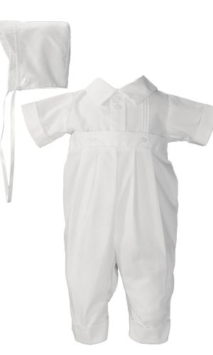 Boys Poly Cotton One Piece Christening Baptism Coverall with Pin Tucking - Little Things Mean a Lot