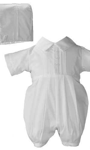 Boys Polycotton Christening Baptism Romper with Pin Tucking and Hat - Little Things Mean a Lot