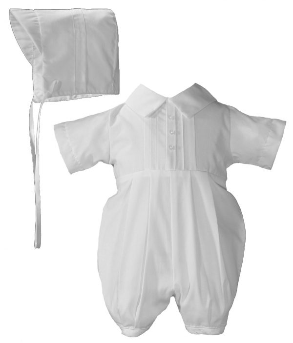 Boys Polycotton Christening Baptism Romper with Pin Tucking and Hat - Little Things Mean a Lot