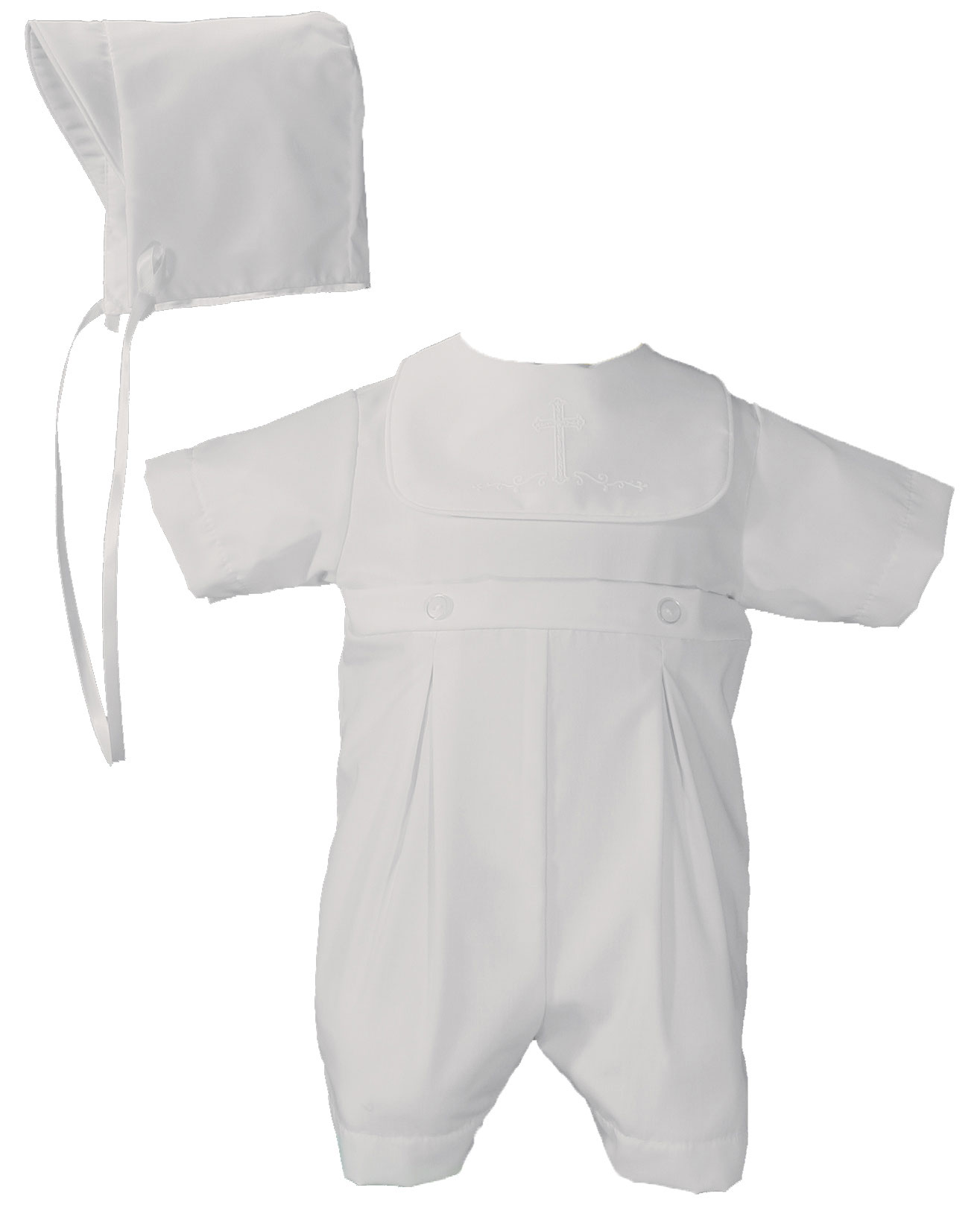 Boys White Polycotton Christening Baptism Romper with Screened Cross - Little Things Mean a Lot