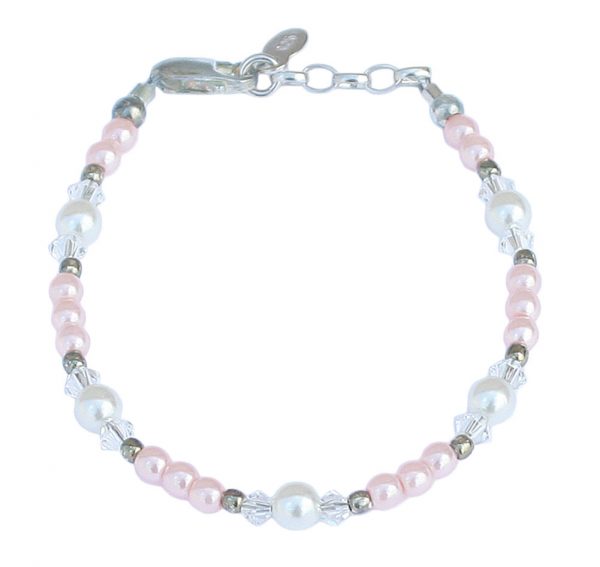 Adjustable Pink Pearl, Crystal and Sterling Silver Bracelet - Little Things Mean a Lot