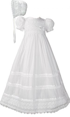 Girls Cotton Short Sleeve Dress Christening Baptism Gown with Lace and Ribbon - Little Things Mean a Lot