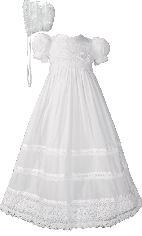Girls Preemie Dress Christening Gown Baptism Set with Lace Hem