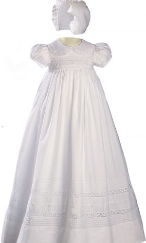 Girls 33" White Cotton Short Sleeve Christening Baptism Gown with Hand Embroidery - Little Things Mean a Lot