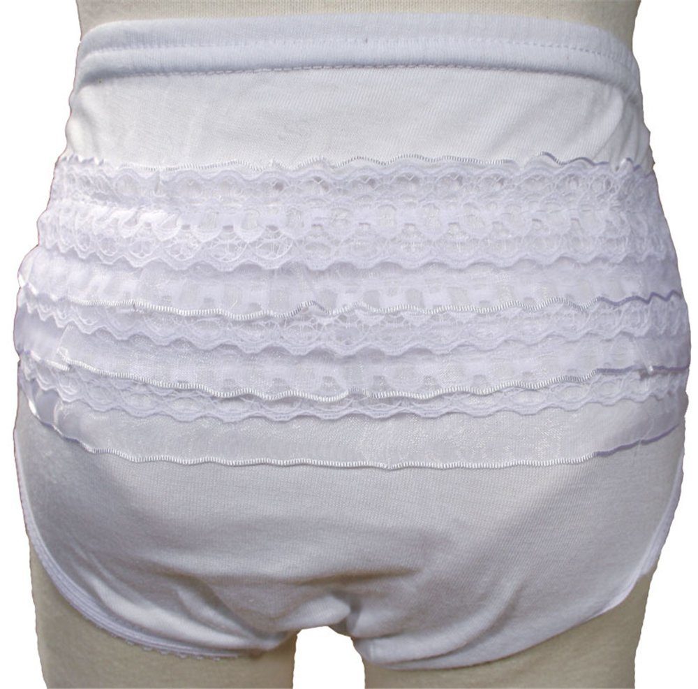 Baby Girls White Poly Cotton Knit Rumba Diaper Cover Bloomers With Lace