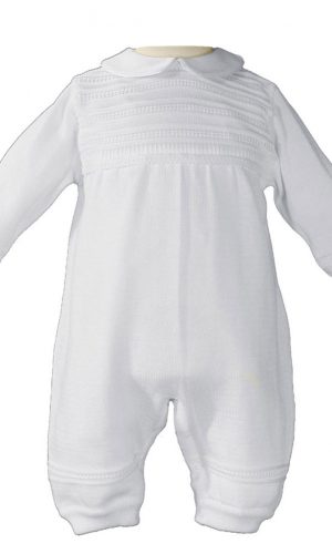 Boys Cotton Knit White Christening Baptism Coverall - Little Things Mean a Lot