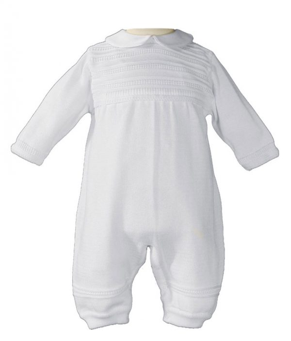 Boys Cotton Knit White Christening Baptism Coverall - Little Things Mean a Lot