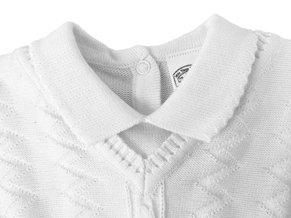 Boys 100% Cotton Knit Two Piece White Christening Baptism Outfit - Image 5