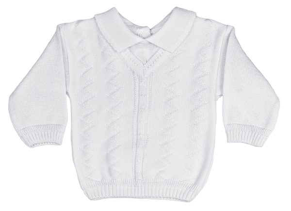 Boys 100% Cotton Knit Two Piece White Christening Baptism Outfit - Image 4