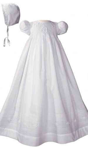 Girls 32" Cotton Hand Smocked Christening Gown Baptism Dress with Hand Embroidery - Little Things Mean a Lot