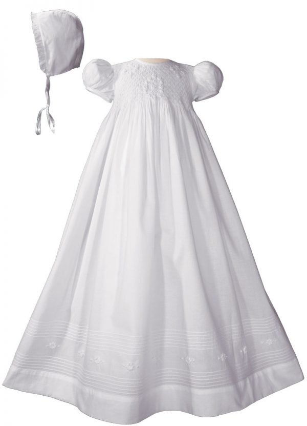 Girls 32" Cotton Hand Smocked Christening Gown Baptism Dress with Hand Embroidery - Little Things Mean a Lot