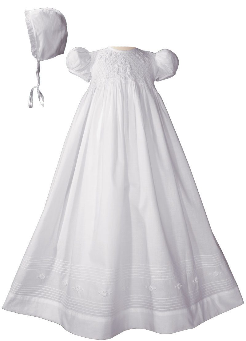Girls 32 Cotton Hand Smocked Christening Gown Baptism Dress with Hand Embroidery