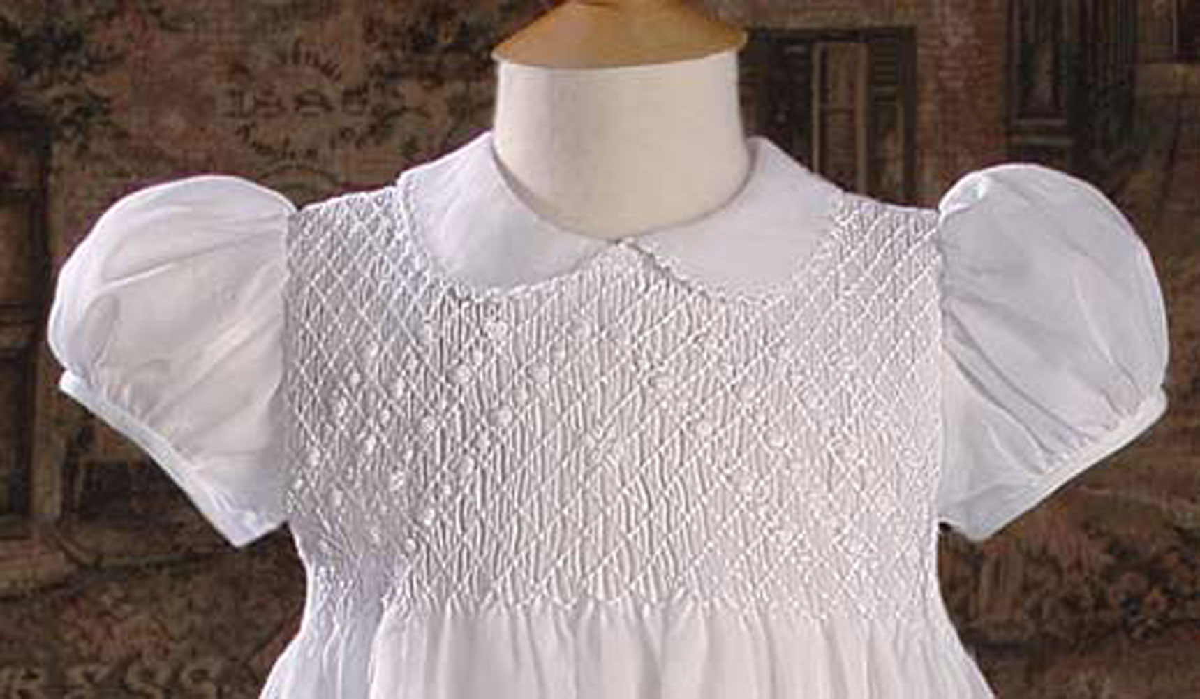 Girls White 32" Hand Smocked Polycotton Batiste Christening Baptism Gown - Little Things Mean a Lot
