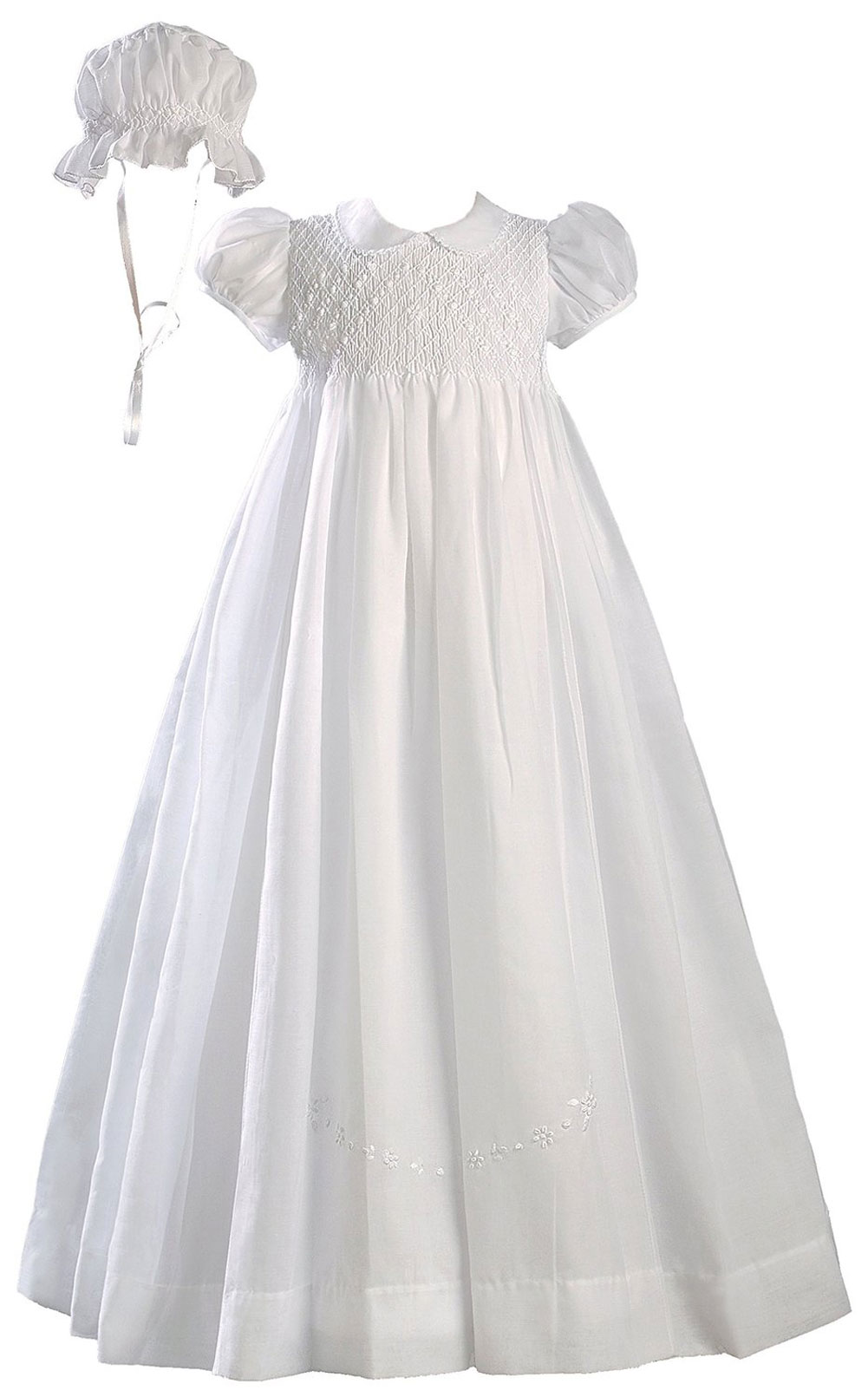 Girls White 32" Hand Smocked Polycotton Batiste Christening Baptism Gown - Little Things Mean a Lot