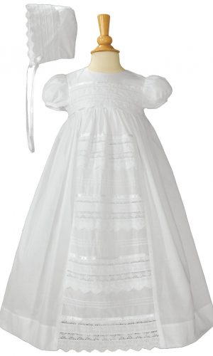 Girls 26" Cotton Dress Christening Gown Baptism Gown with Venise Lace - Little Things Mean a Lot