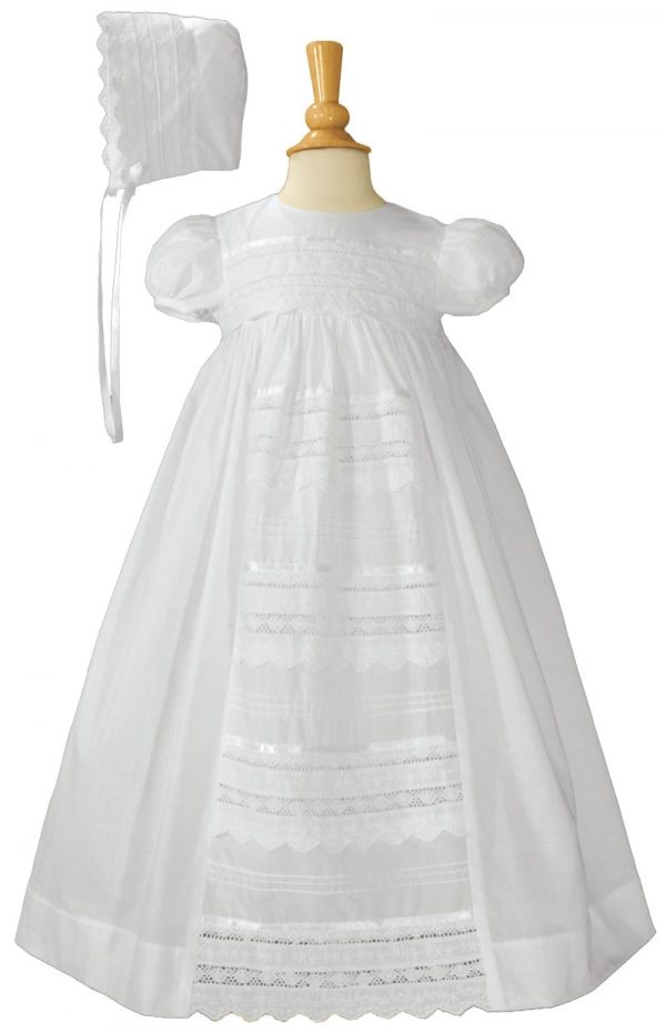 Girls 26" Cotton Dress Christening Gown Baptism Gown with Venise Lace - Little Things Mean a Lot