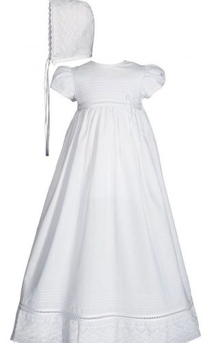 Girls 30" White Cotton Dress Christening Gown Baptism Gown with Lace - Little Things Mean a Lot