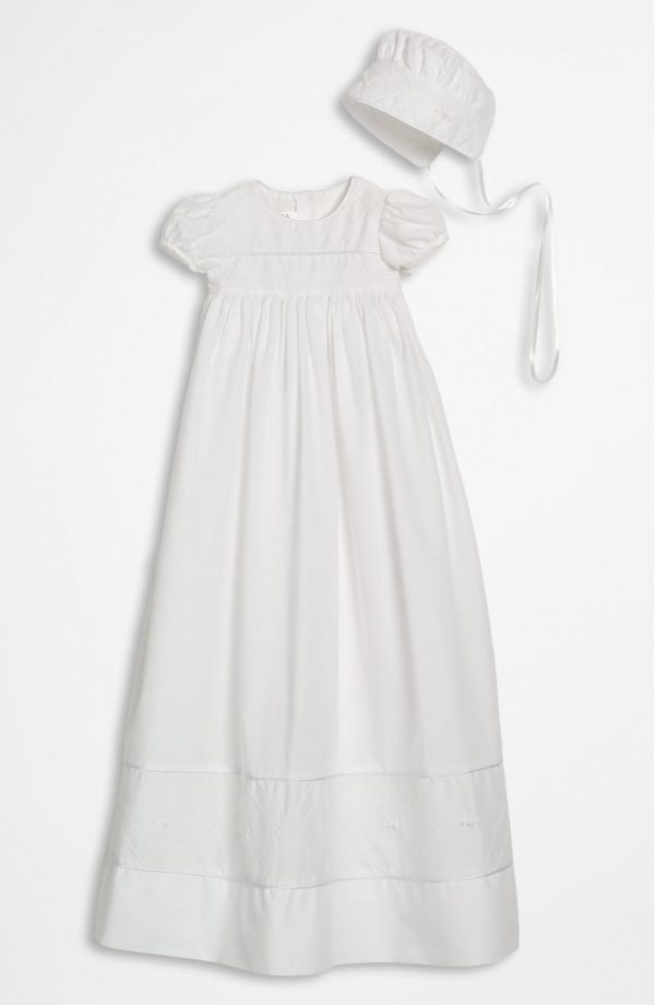 Girls 34" Cotton Dress Christening Gown Baptism Gown with Hand Embroidery - Little Things Mean a Lot