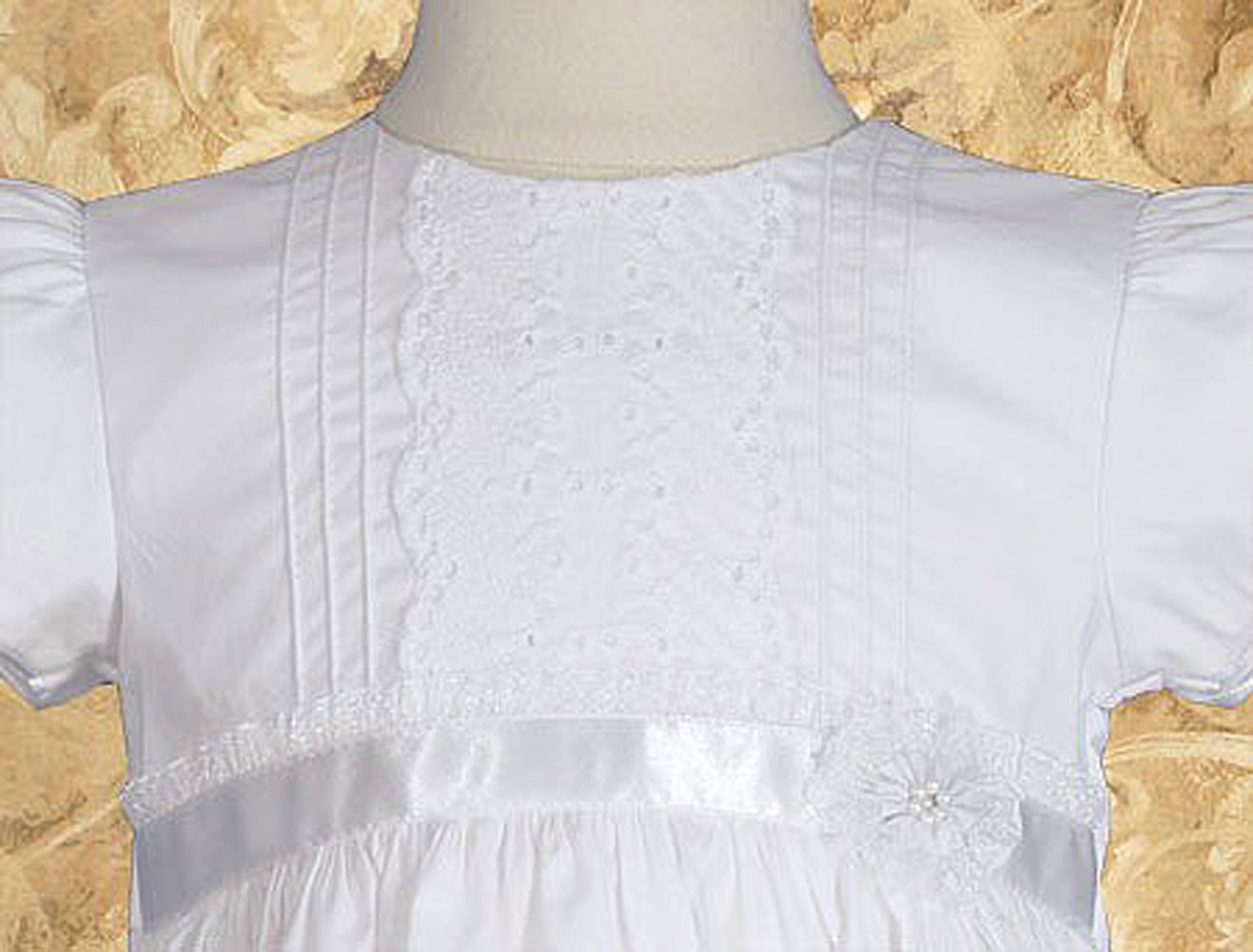 Girls 24" Cotton Dress Christening Gown Baptism Gown with Lace and Ribbon - Little Things Mean a Lot