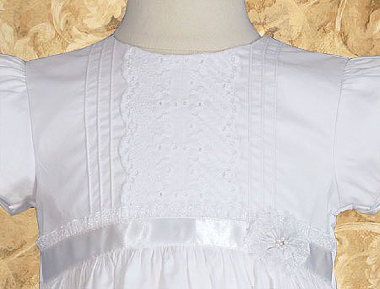 Girls Heart Trimmed Cotton Blend Christening Gown with Bonnet