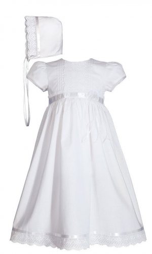 Girls 24" Cotton Dress Christening Gown Baptism Gown with Lace and Ribbon - Little Things Mean a Lot