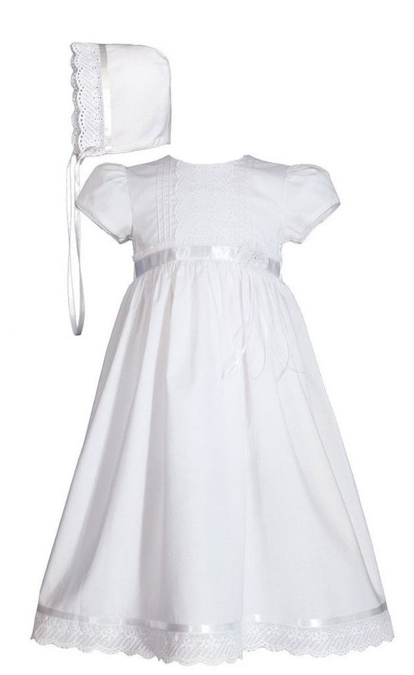 Girls 24" Cotton Dress Christening Gown Baptism Gown with Lace and Ribbon - Little Things Mean a Lot
