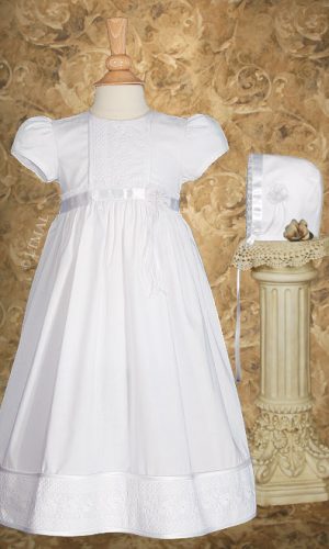 Girls 23" Cotton Christening Gown with Floral Lace Detailing - Little Things Mean a Lot