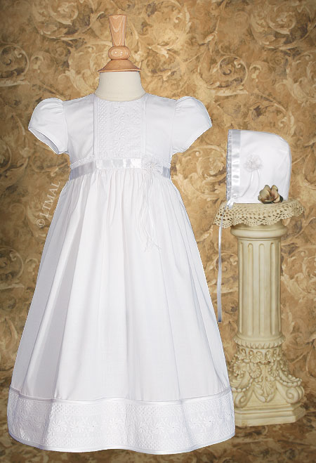 Girls 23" Cotton Christening Gown with Floral Lace Detailing - Little Things Mean a Lot