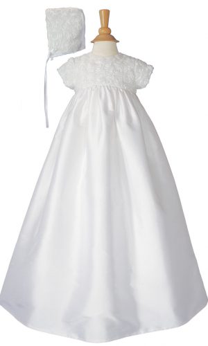 Girls 32" Cotton Sateen Christening Gown with Rosette Covered Bodice - Little Things Mean a Lot