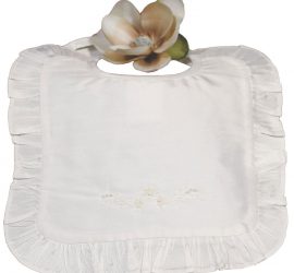 White Silk Dupioni Bib with Ruffles - Little Things Mean a Lot