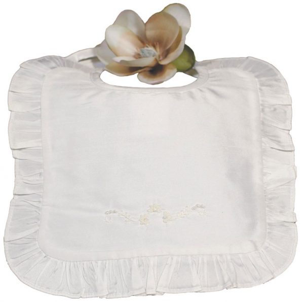 White Silk Dupioni Bib with Ruffles - Little Things Mean a Lot