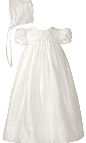 Girls 26" Silk Dupioni Dress Baptism Gown with Lattice Bodice - Little Things Mean a Lot