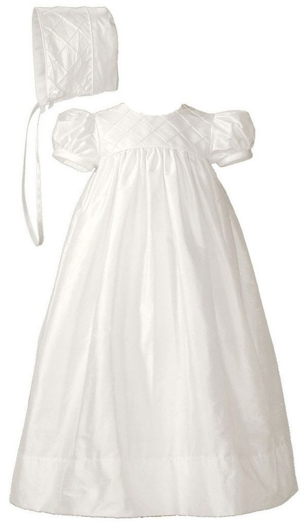 Girls 26" Silk Dupioni Dress Baptism Gown with Lattice Bodice - Little Things Mean a Lot