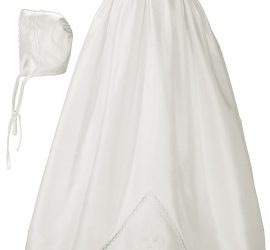 Girls 33" White Silk Dupioni Christening Baptism Gown with Hand Embroidery - Little Things Mean a Lot