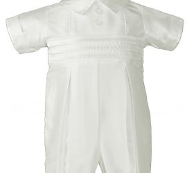 Boys White Silk Christening Baptism Coverall with Hat - Little Things Mean a Lot