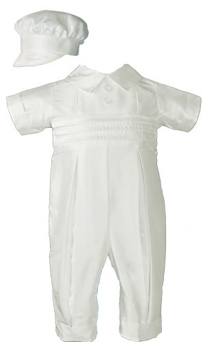 Boys White Silk Christening Baptism Coverall with Hat - Little Things Mean a Lot