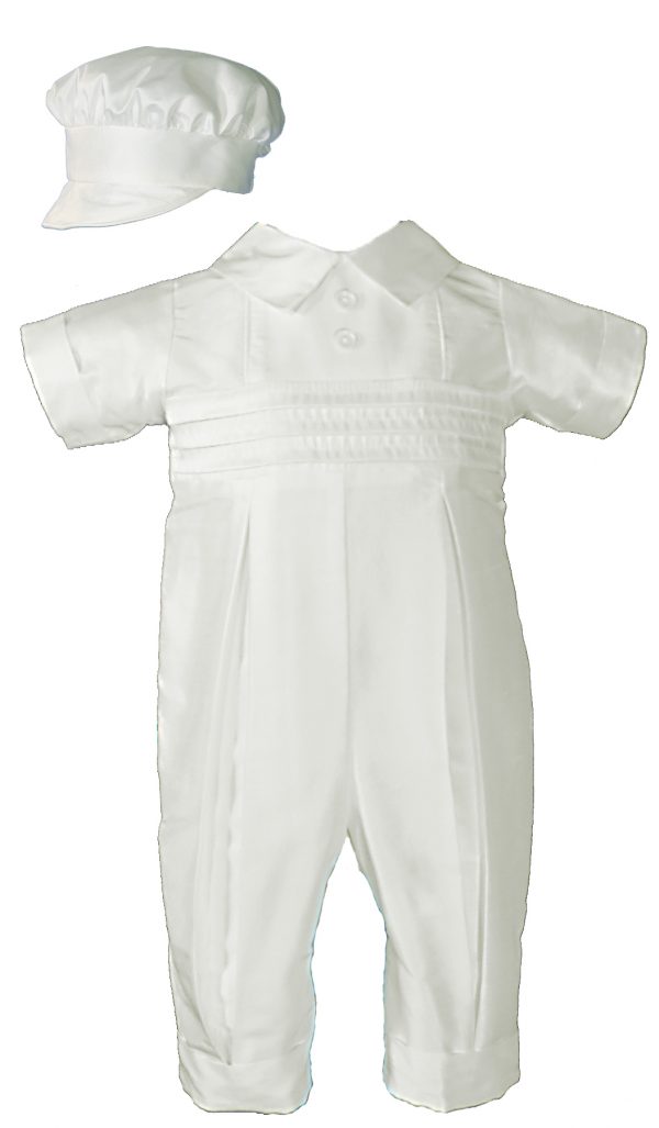 Boys White Silk Christening Baptism Coverall with Hat - Little Things Mean a Lot