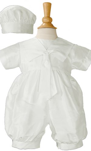 Boys Silk Christening Baptism One Piece Romper with Sailor Collar and Hat - Little Things Mean a Lot