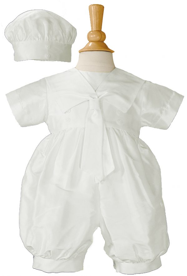 Boys Silk Christening Baptism One Piece Romper with Sailor Collar and Hat - Little Things Mean a Lot